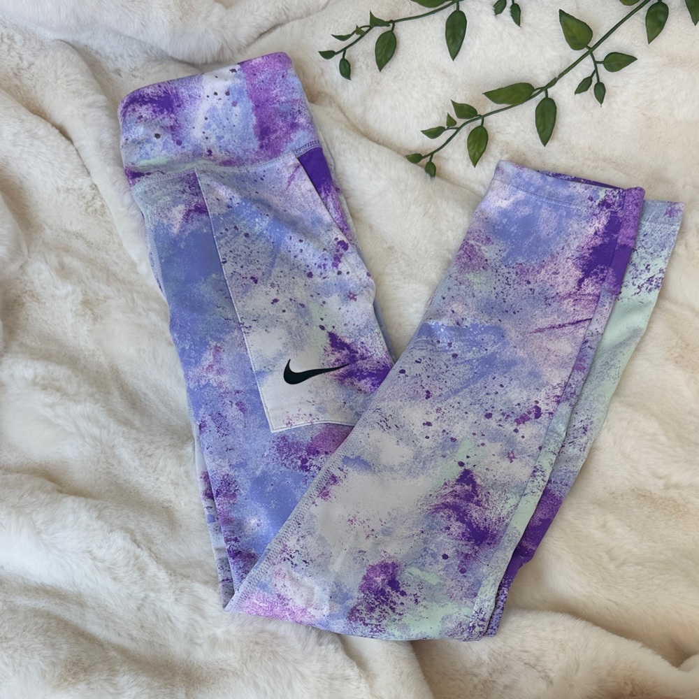Nike Girls' Purple & Light Blue Tie-Dye Leggings with pockets